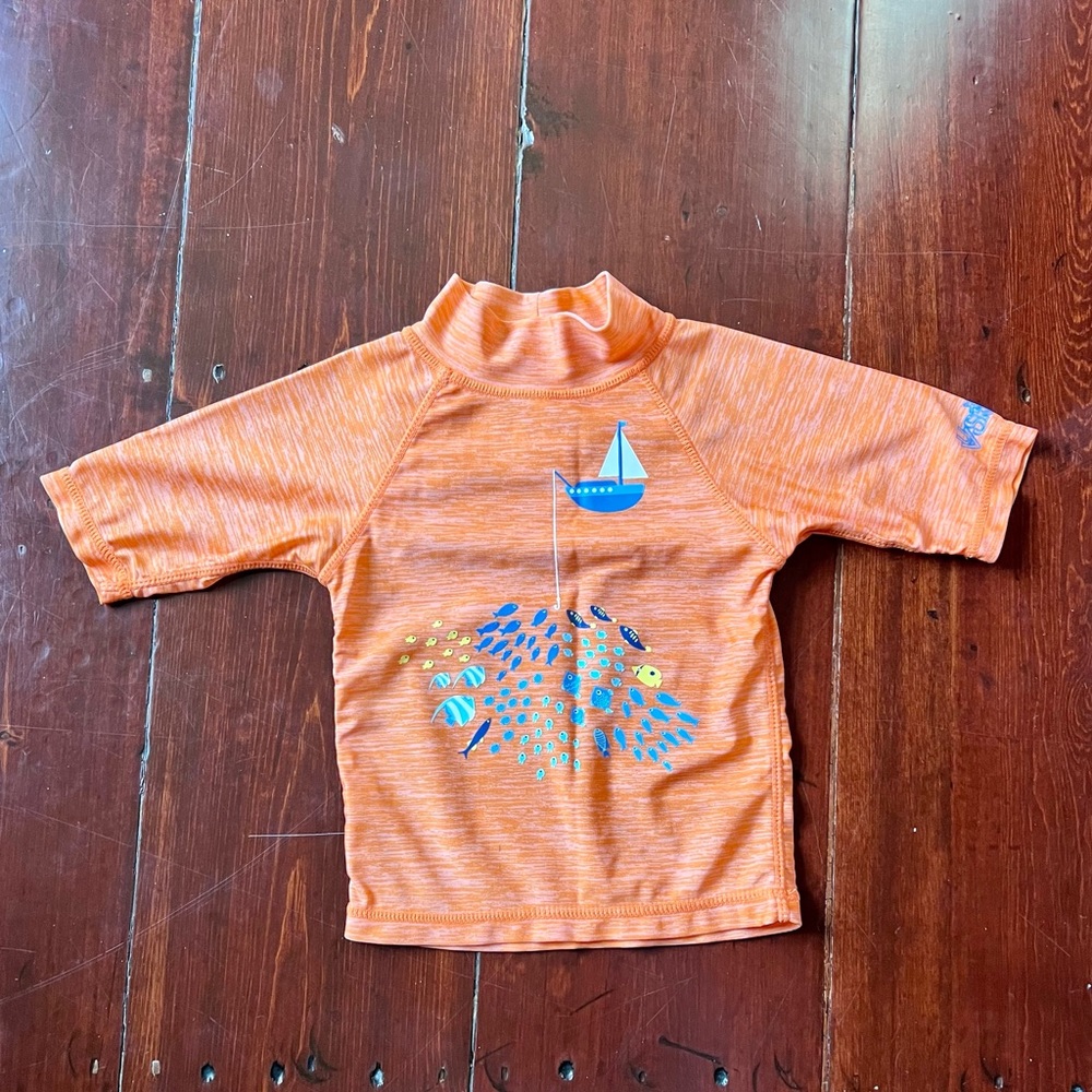 Short sleeve, orange tropical swim shirt 3T